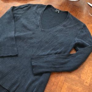 Black, Ribbed V-Neck, Kors, Summer Sweater, L